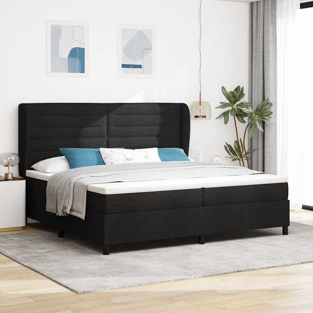 vidaXL Łóżko sprężynowe z materacem Czarny 200 x 200 cm tkanina