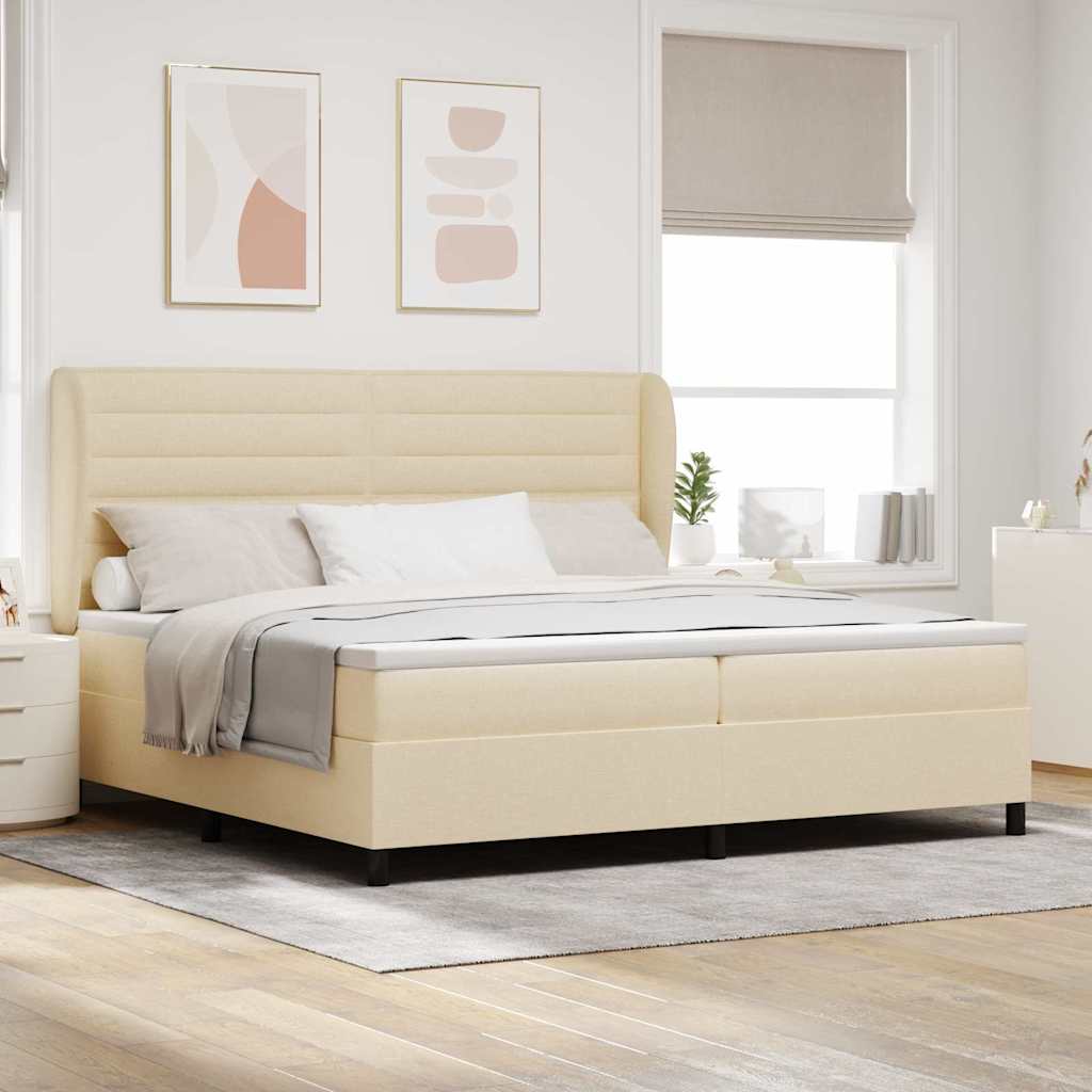 vidaXL Łóżko sprężynowe z materacem Kremowy 200 x 200 cm tkanina