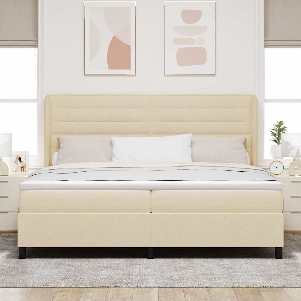 vidaXL Łóżko sprężynowe z materacem Kremowy 200 x 200 cm tkanina