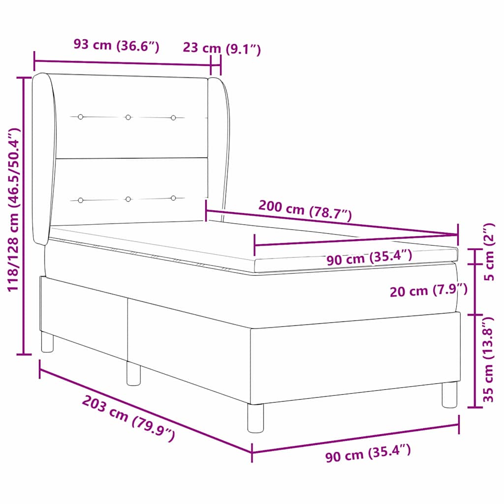 vidaXL Łóżko sprężynowe Z zagłówkiem Niebieski 90 x 200 cm tkanina