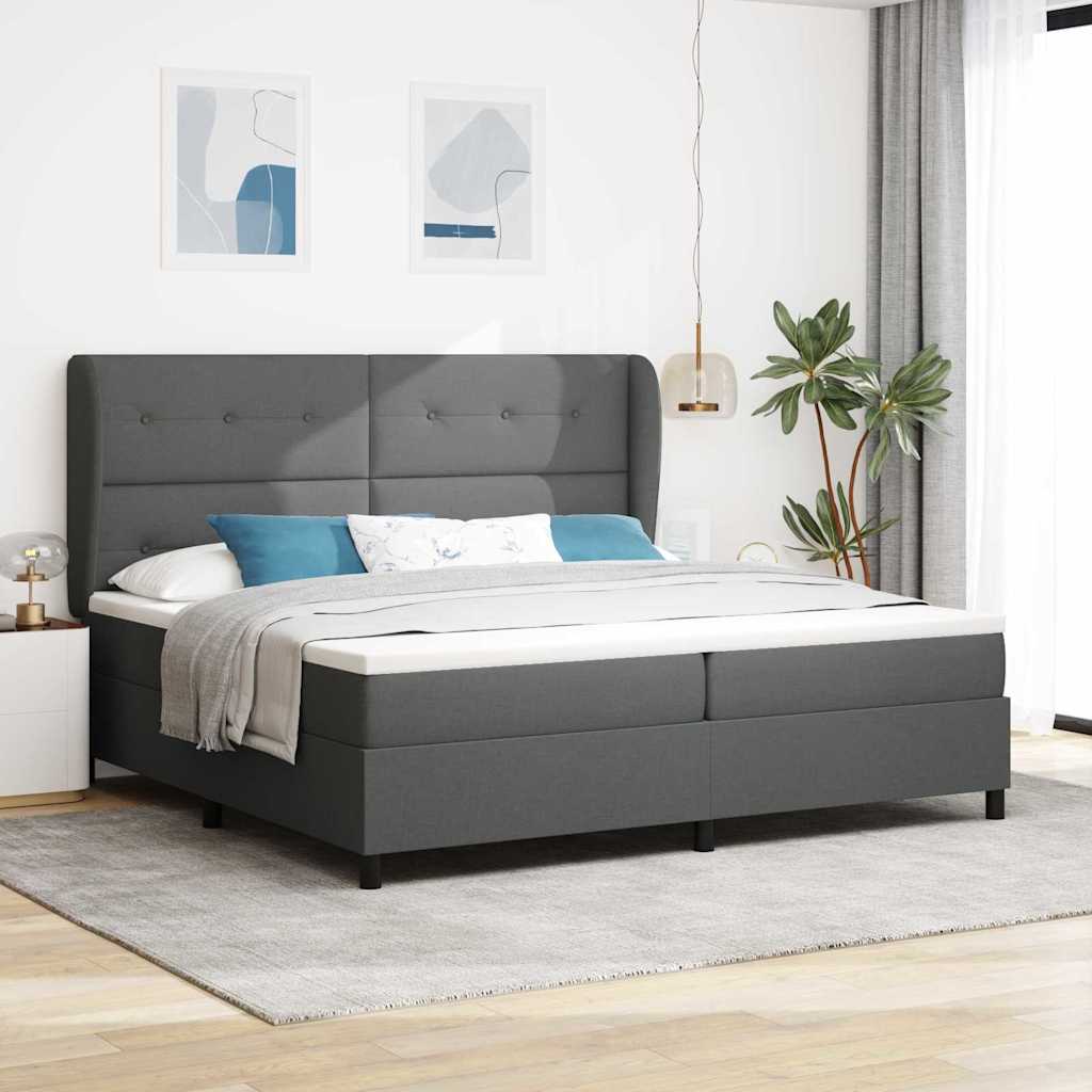 vidaXL Łóżko sprężynowe Z zagłówkiem ciemno szary 200 x 200 cm tkanina