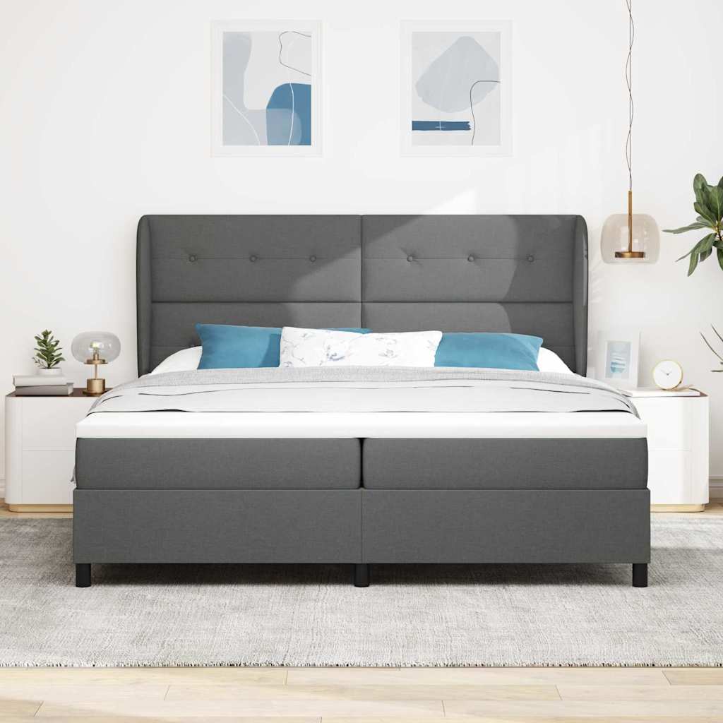 vidaXL Łóżko sprężynowe Z zagłówkiem ciemno szary 200 x 200 cm tkanina