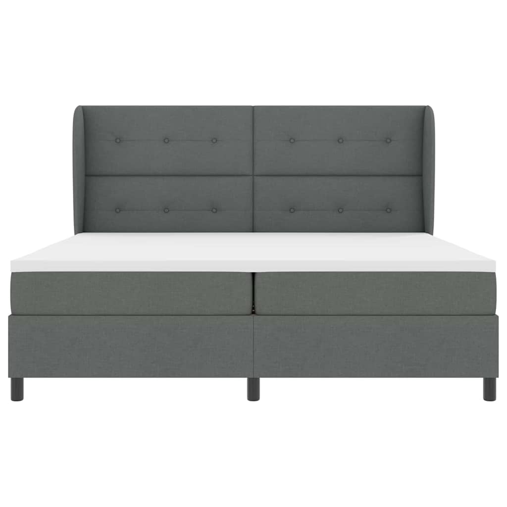 vidaXL Łóżko sprężynowe Z zagłówkiem ciemno szary 200 x 200 cm tkanina