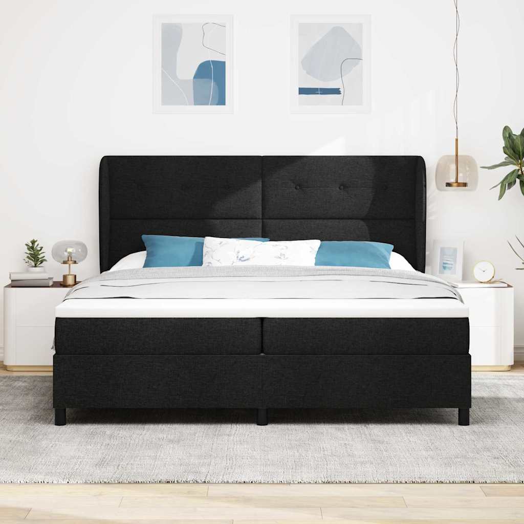 vidaXL Łóżko sprężynowe Z zagłówkiem Czarny 200 x 200 cm tkanina