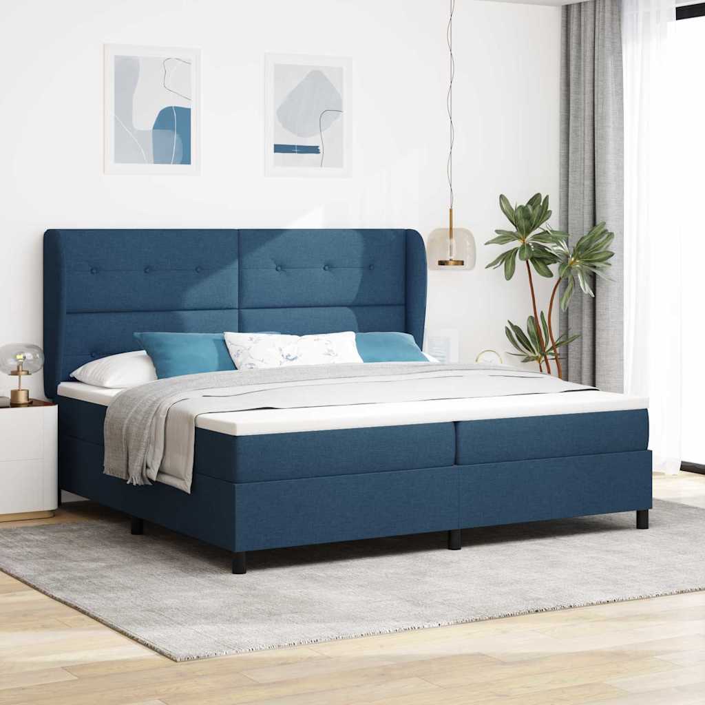 vidaXL Łóżko sprężynowe z materacem Niebieski 200 x 200 cm tkanina