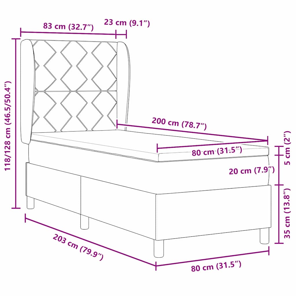 vidaXL Łóżko sprężynowe Z zagłówkiem Czarny 80 x 200 cm tkanina