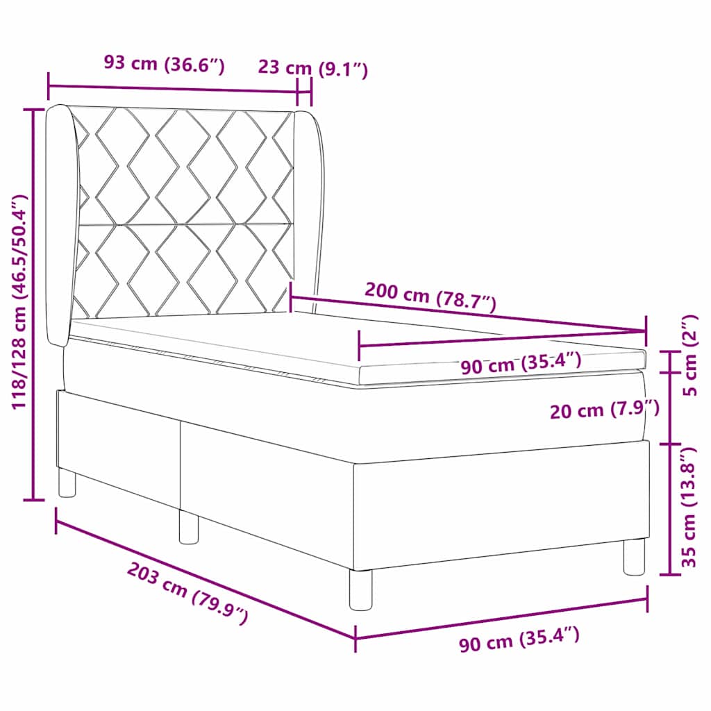 vidaXL Łóżko sprężynowe Z zagłówkiem Jasnoszary 90 x 200 cm tkanina