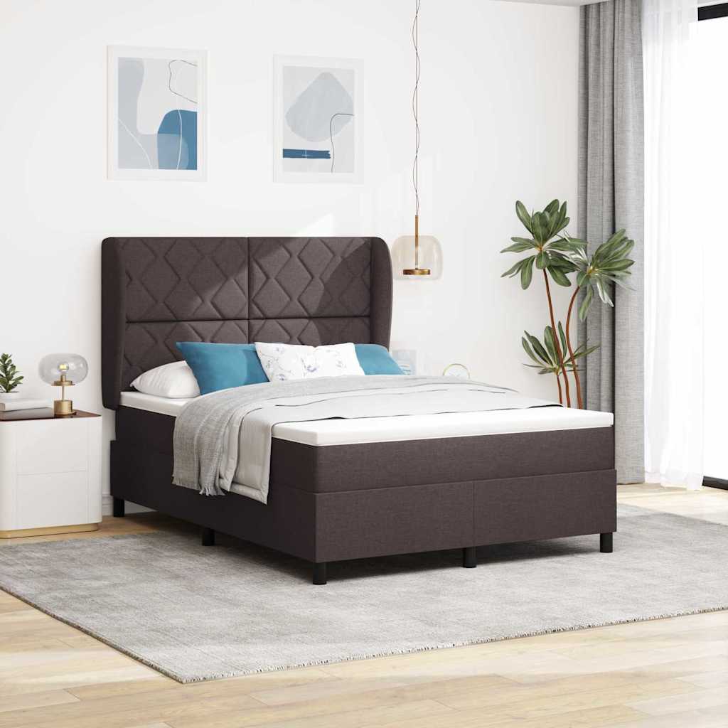 vidaXL Łóżko sprężynowe ciemnobrązowy 140 x 190 cm tkanina
