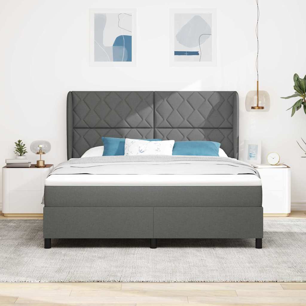 vidaXL Łóżko sprężynowe Z zagłówkiem ciemno szary 180 x 200 cm tkanina