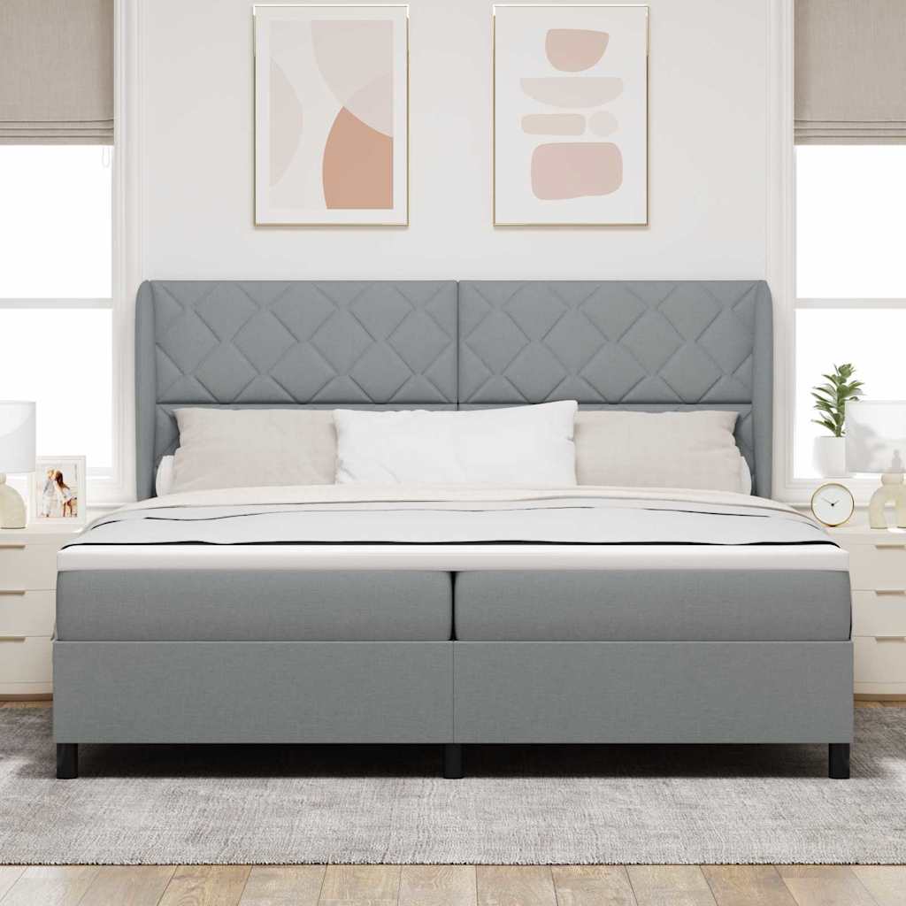 vidaXL Łóżko sprężynowe Z zagłówkiem Jasnoszary 200 x 200 cm tkanina