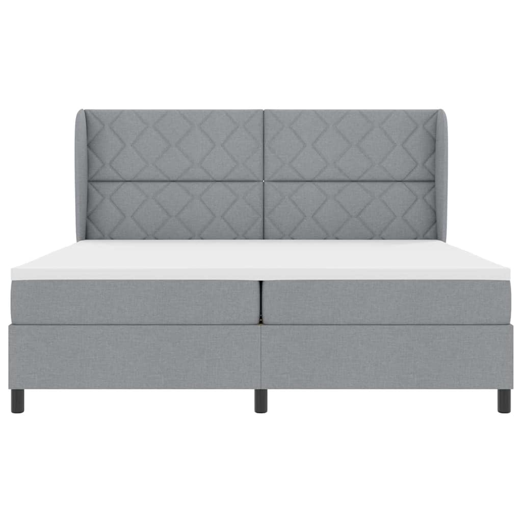 vidaXL Łóżko sprężynowe Z zagłówkiem Jasnoszary 200 x 200 cm tkanina