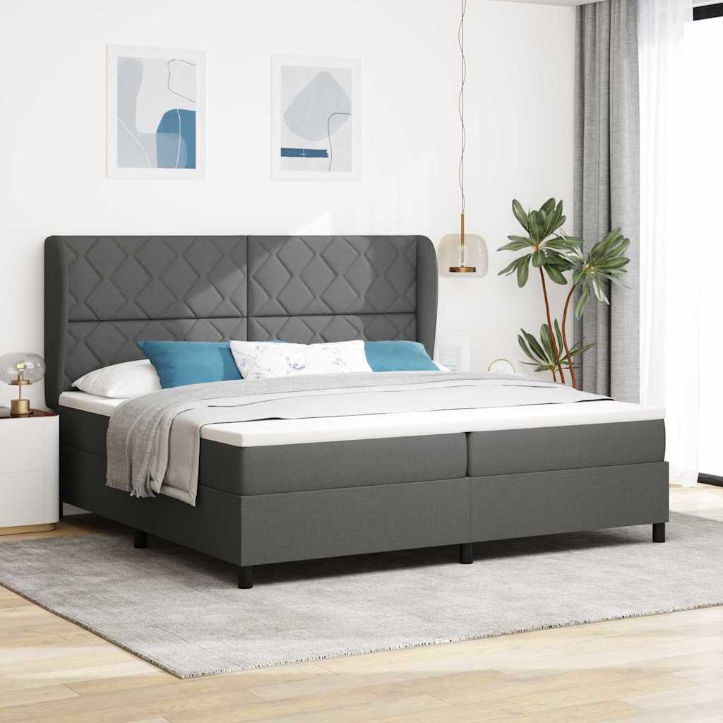 vidaXL Łóżko sprężynowe Z zagłówkiem ciemno szary 200 x 200 cm tkanina