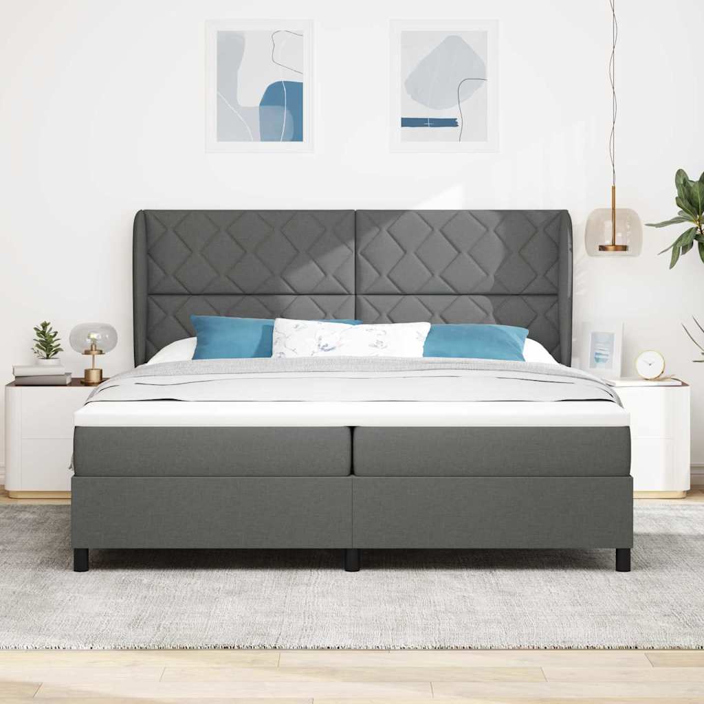 vidaXL Łóżko sprężynowe Z zagłówkiem ciemno szary 200 x 200 cm tkanina