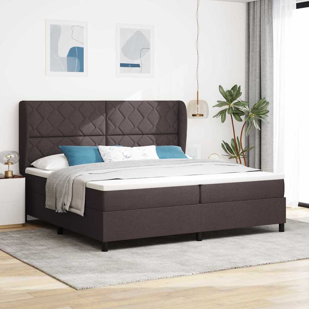 vidaXL Łóżko sprężynowe z materacem ciemnobrązowy 200 x 200 cm tkanina