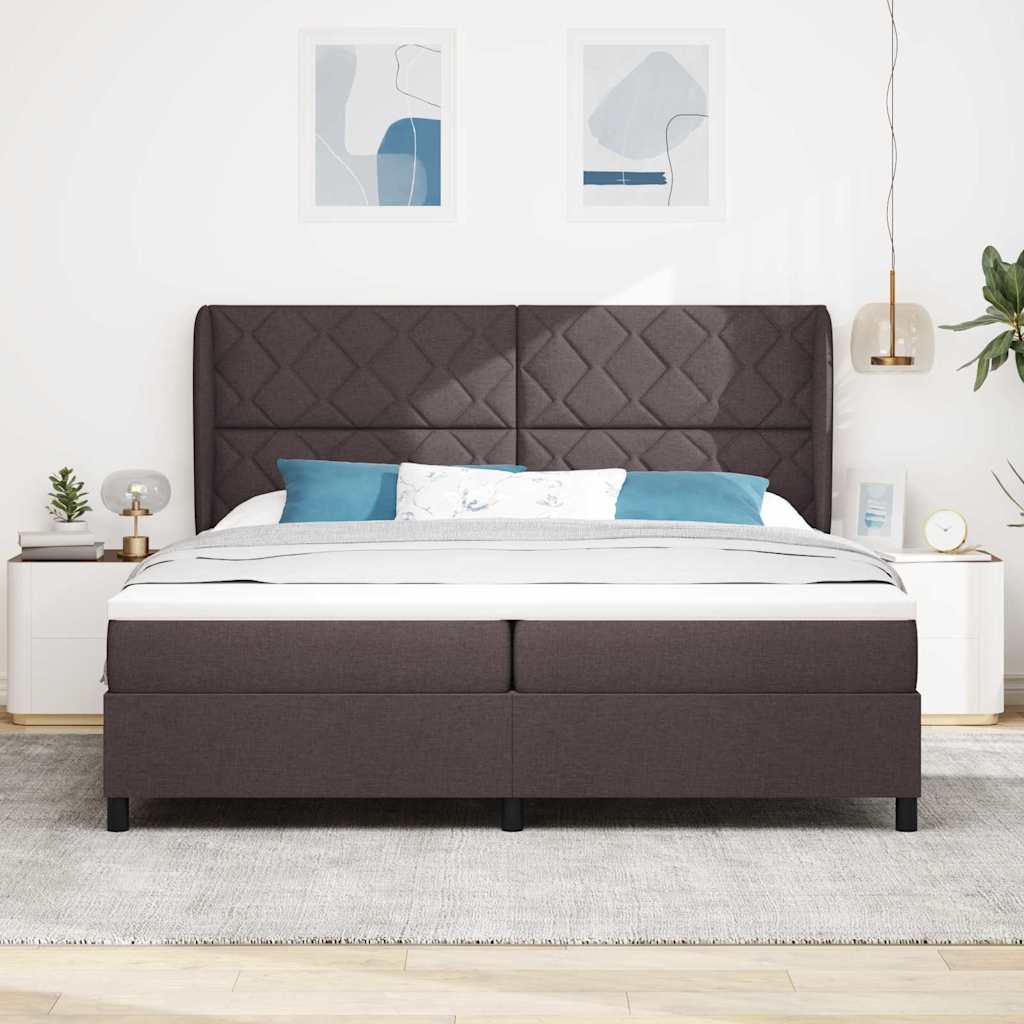 vidaXL Łóżko sprężynowe z materacem ciemnobrązowy 200 x 200 cm tkanina