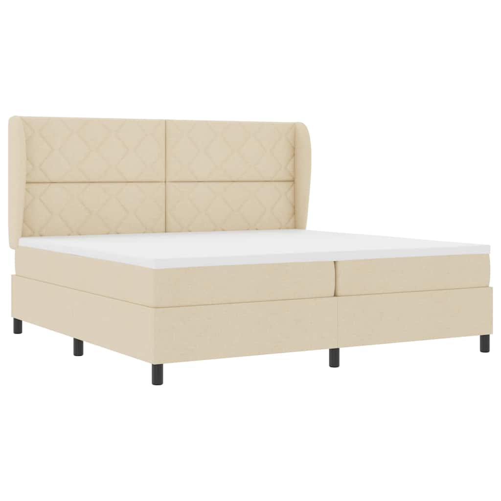 vidaXL Łóżko sprężynowe z materacem Kremowy 200 x 200 cm tkanina