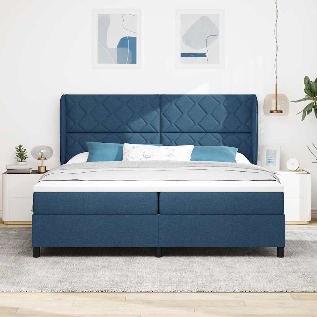 vidaXL Łóżko sprężynowe z materacem Niebieski 200 x 200 cm tkanina