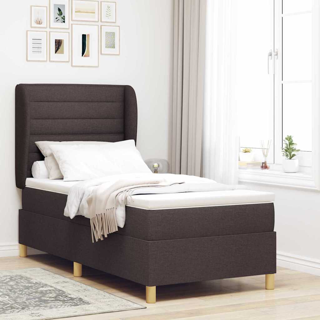 vidaXL Łóżko sprężynowe z materacem Ciemny brąz 200 x 80 cm tkanina
