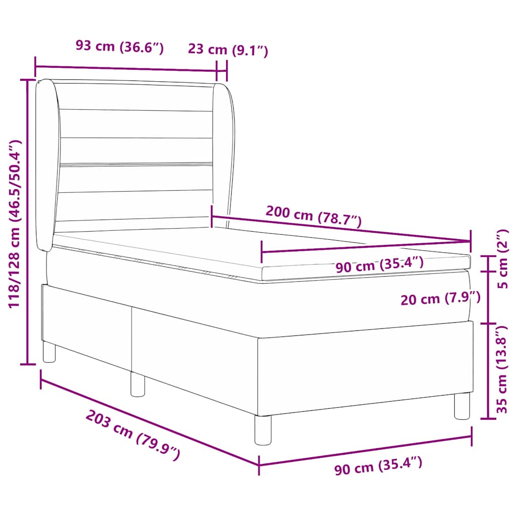vidaXL Łóżko sprężynowe z materacem Niebieski 200 x 90 cm tkanina