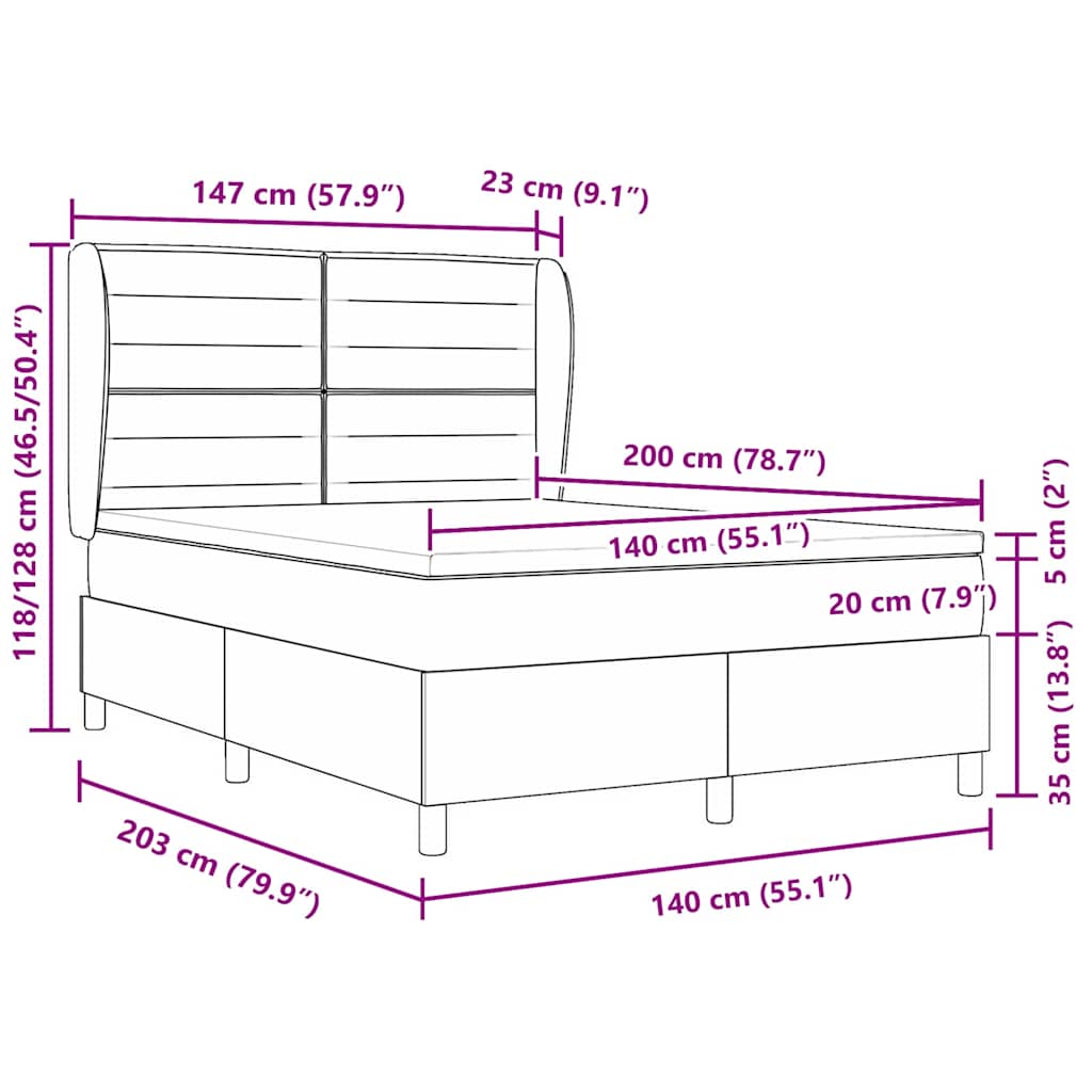 vidaXL Łóżko sprężynowe z materacem Ciemny brąz 200 x 140 cm tkanina