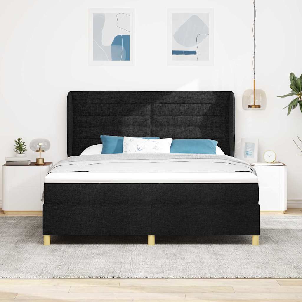 vidaXL Łóżko sprężynowe Z zagłówkiem Czarny 200 x 180 cm tkanina