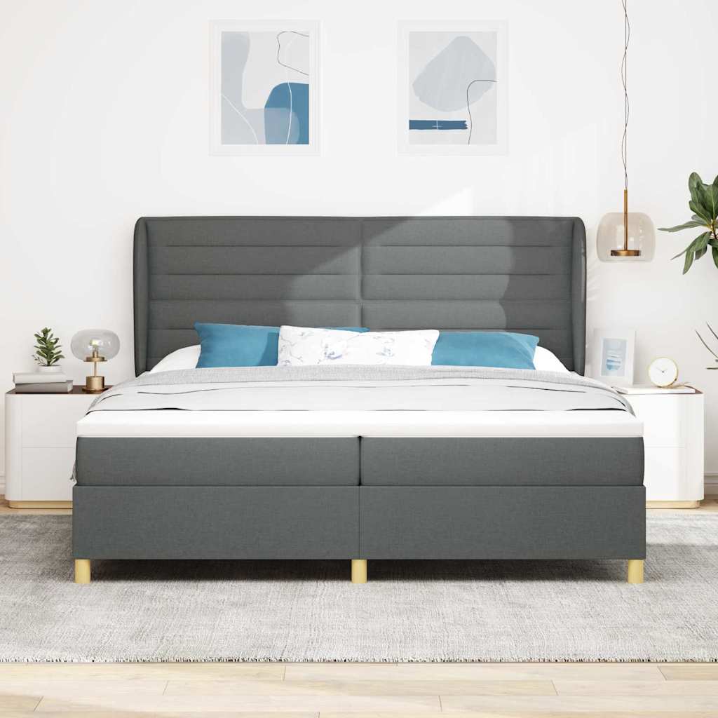vidaXL Łóżko sprężynowe z materacem Ciemnoszary 200 x 200 cm tkanina