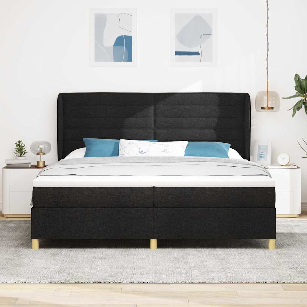 vidaXL Łóżko sprężynowe z materacem Czarny 200 x 200 cm tkanina