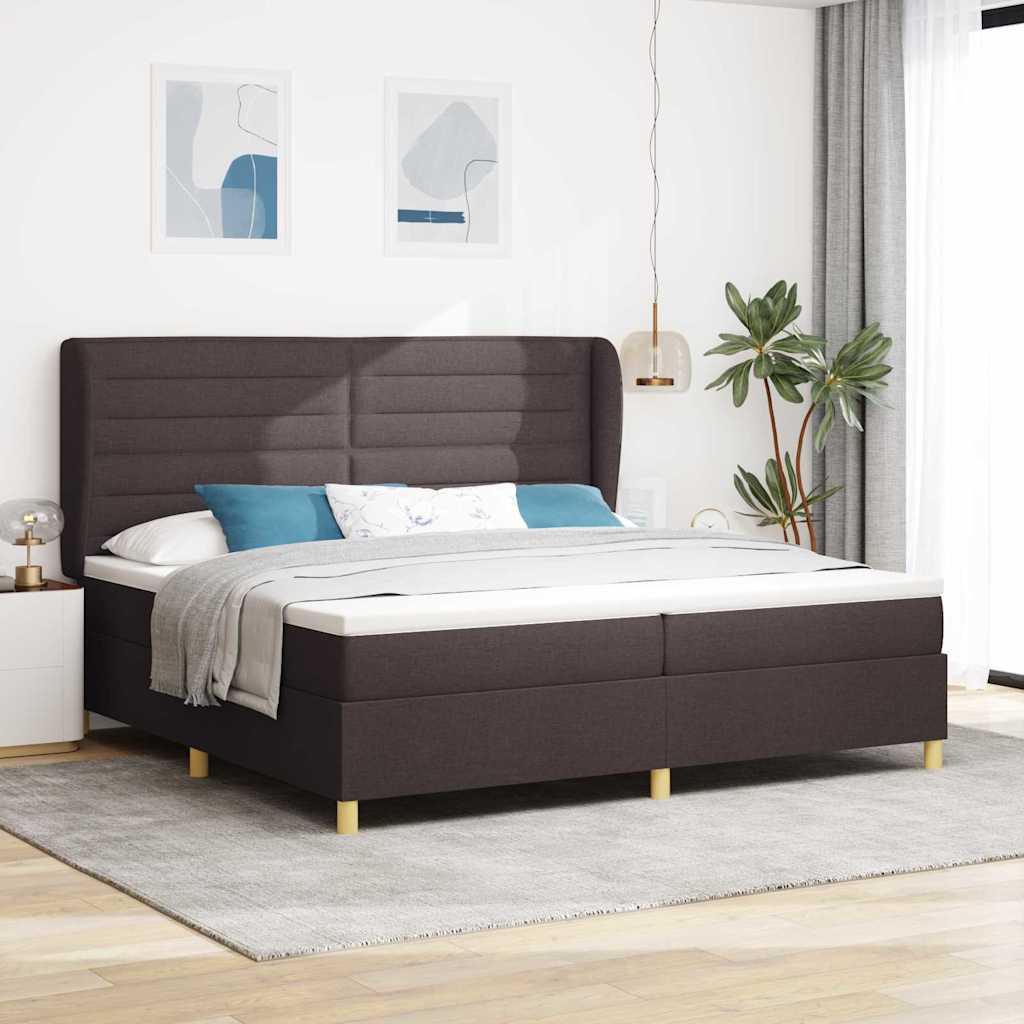 vidaXL Łóżko sprężynowe z materacem Ciemny brąz 200 x 200 cm tkanina