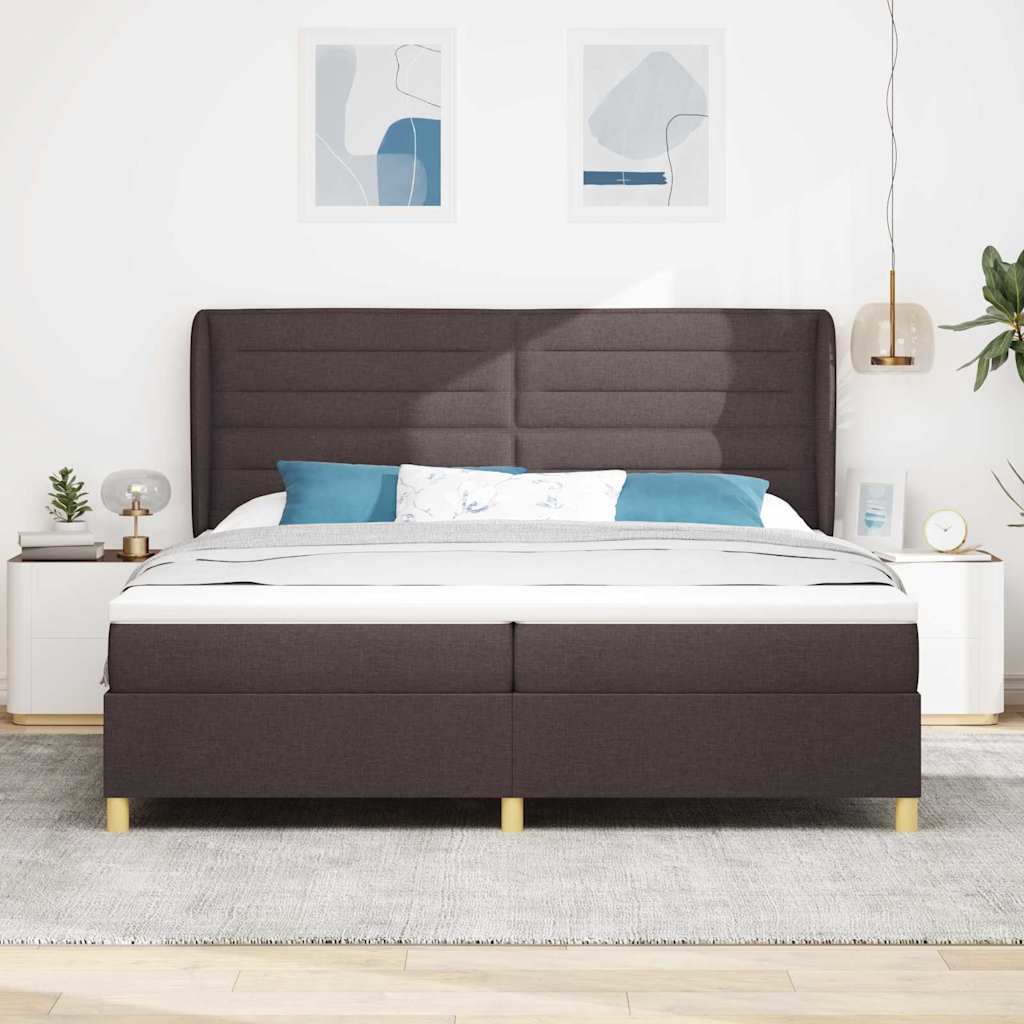 vidaXL Łóżko sprężynowe z materacem Ciemny brąz 200 x 200 cm tkanina