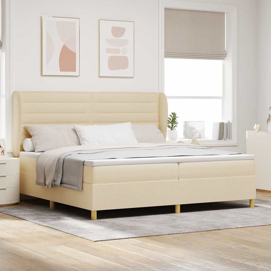 vidaXL Łóżko sprężynowe z materacem Kremowy 200 x 200 cm tkanina