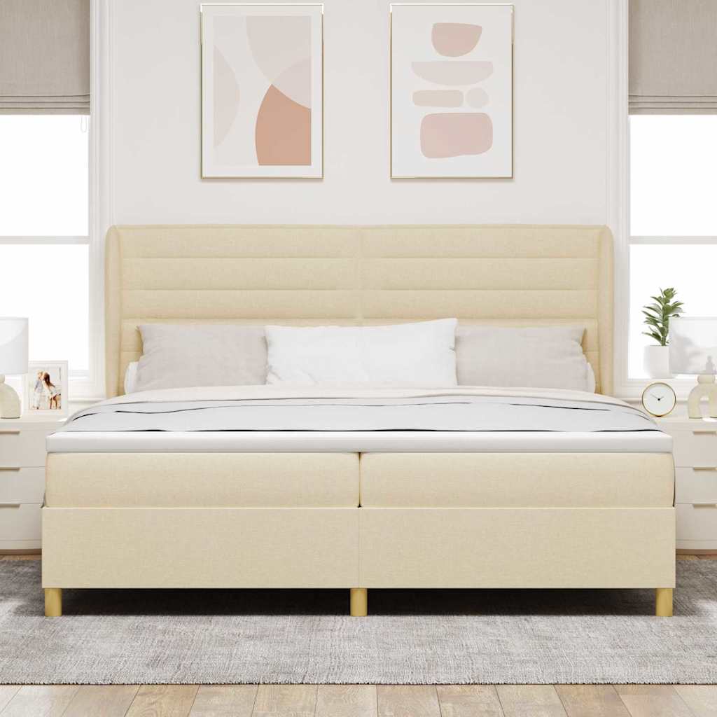 vidaXL Łóżko sprężynowe z materacem Kremowy 200 x 200 cm tkanina