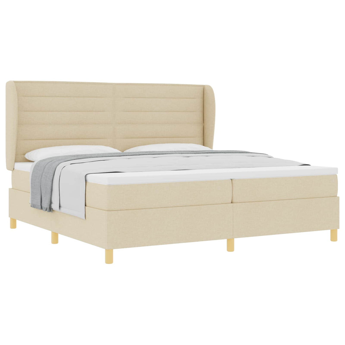 vidaXL Łóżko sprężynowe z materacem Kremowy 200 x 200 cm tkanina