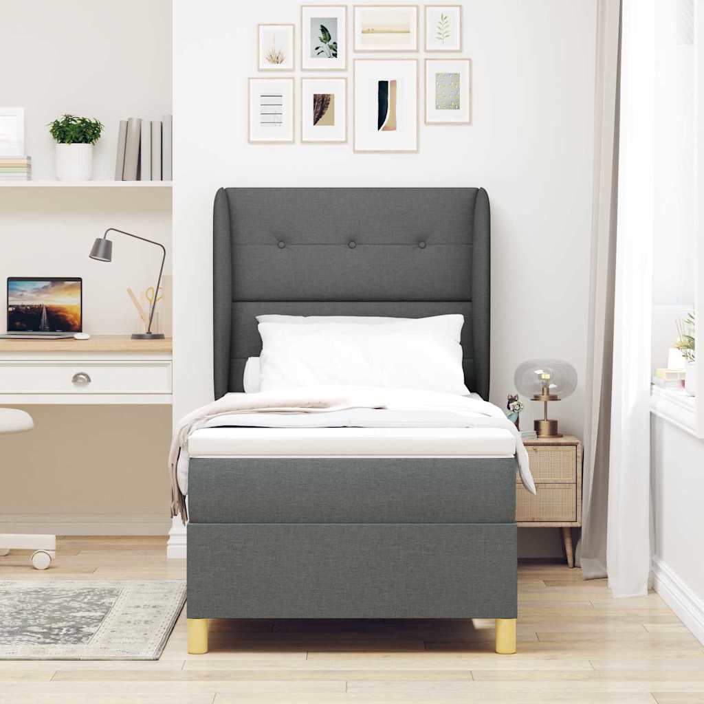vidaXL Łóżko sprężynowe Z zagłówkiem Ciemnoszary 200 x 100 cm tkanina