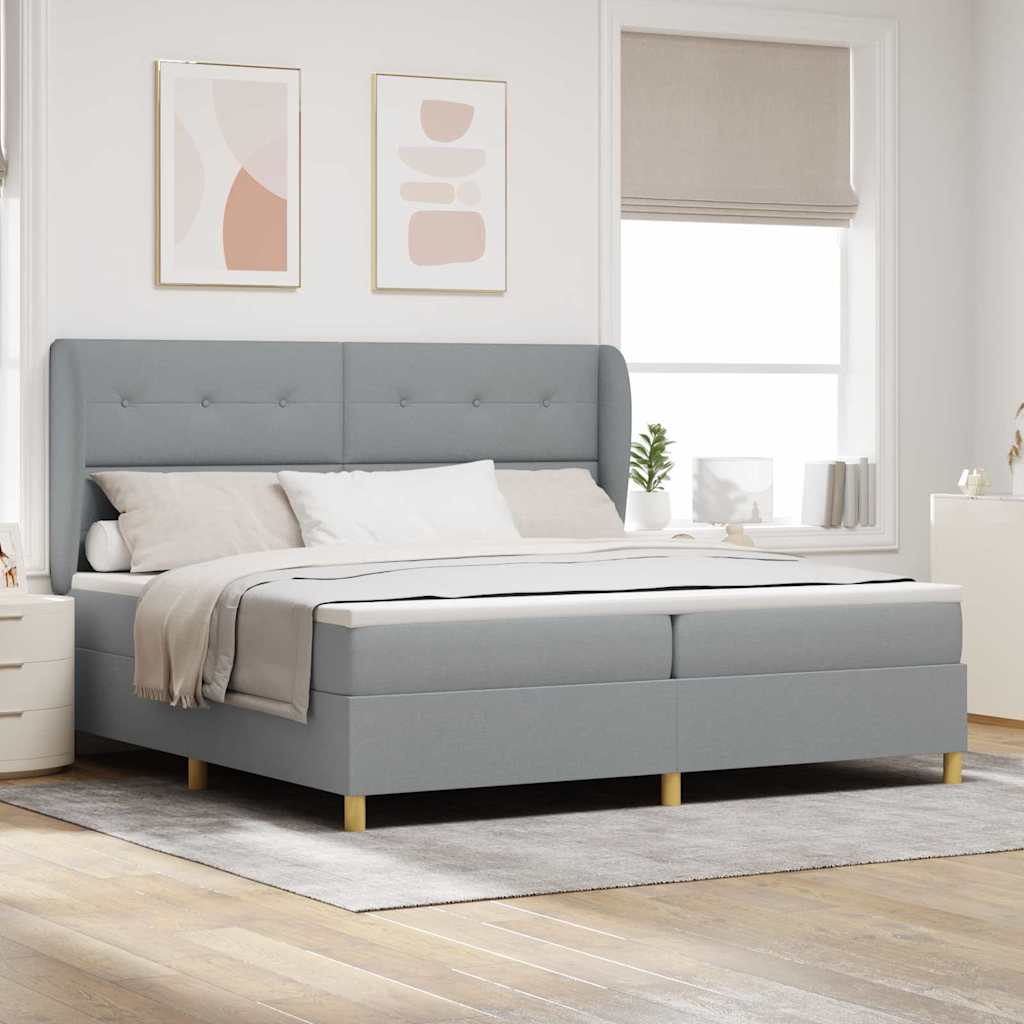vidaXL Łóżko sprężynowe Z zagłówkiem Jasnoszary 200 x 200 cm tkanina