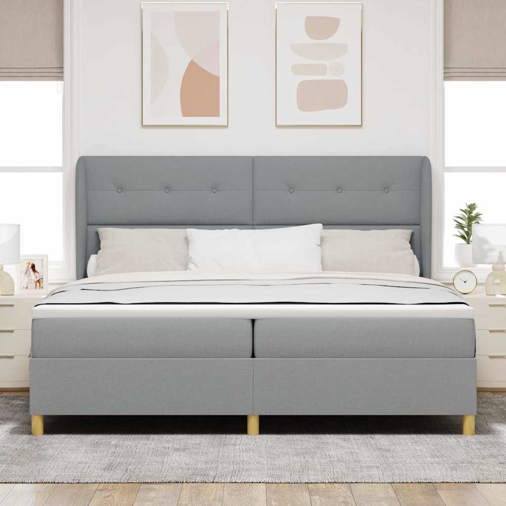 vidaXL Łóżko sprężynowe Z zagłówkiem Jasnoszary 200 x 200 cm tkanina