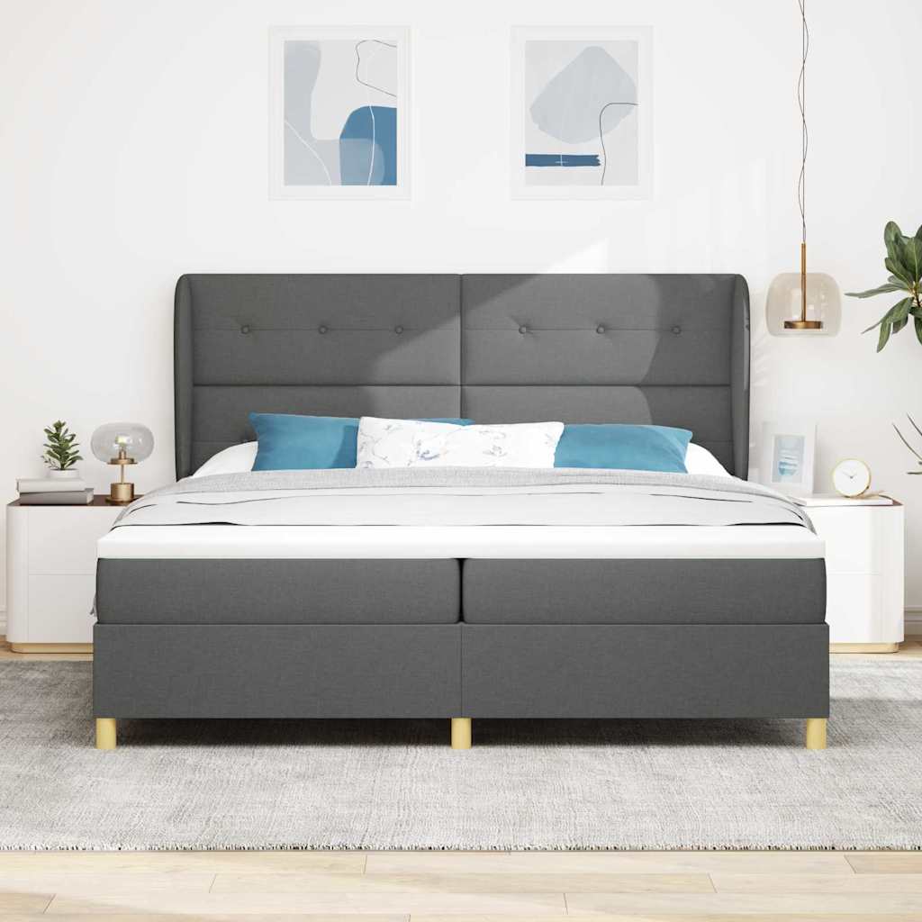 vidaXL Łóżko sprężynowe Z zagłówkiem Ciemnoszary 200 x 200 cm tkanina