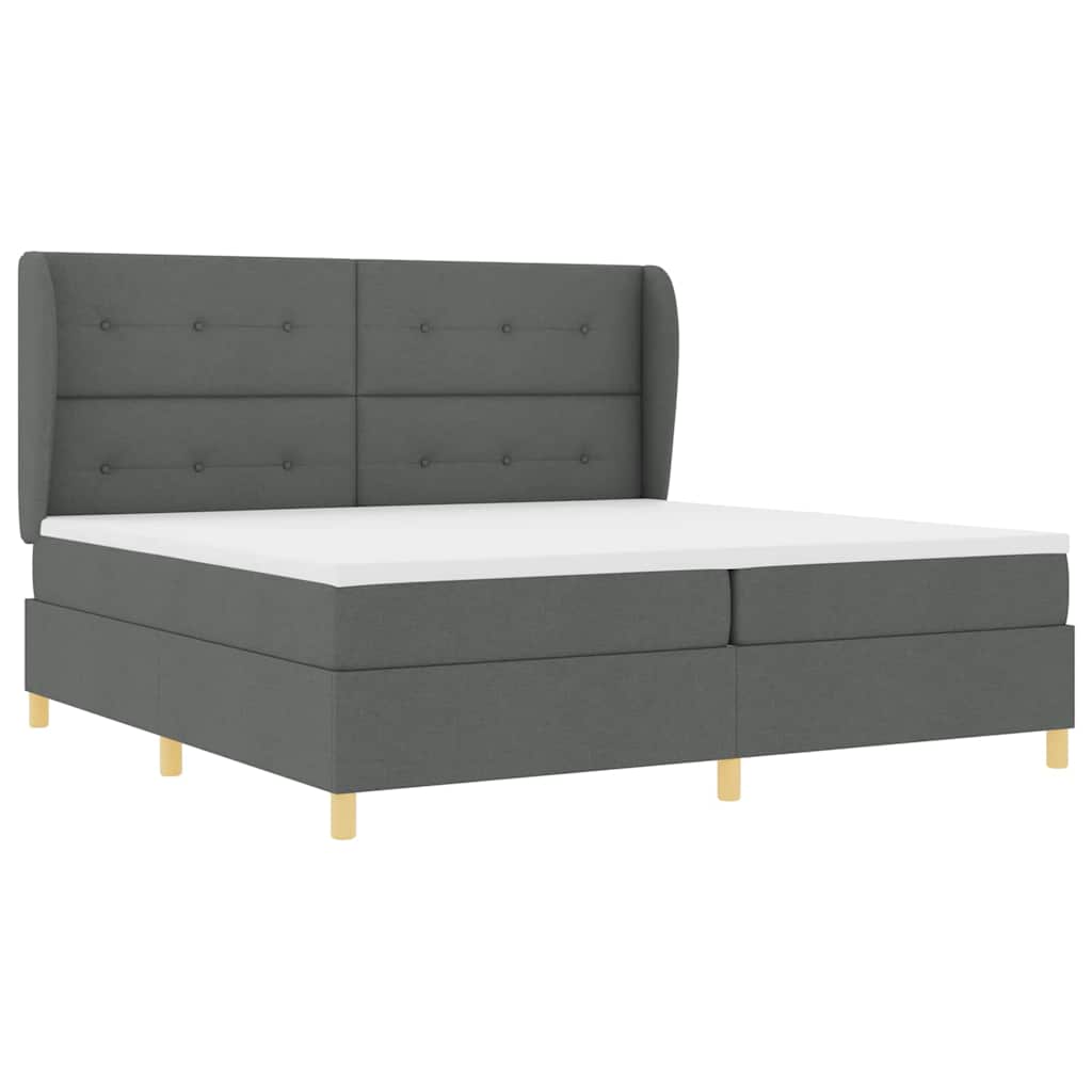 vidaXL Łóżko sprężynowe Z zagłówkiem Ciemnoszary 200 x 200 cm tkanina