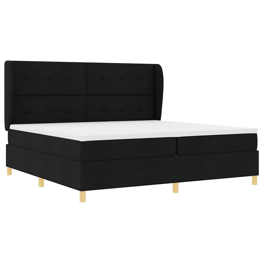 vidaXL Łóżko sprężynowe Z zagłówkiem Czarny 200 x 200 cm tkanina