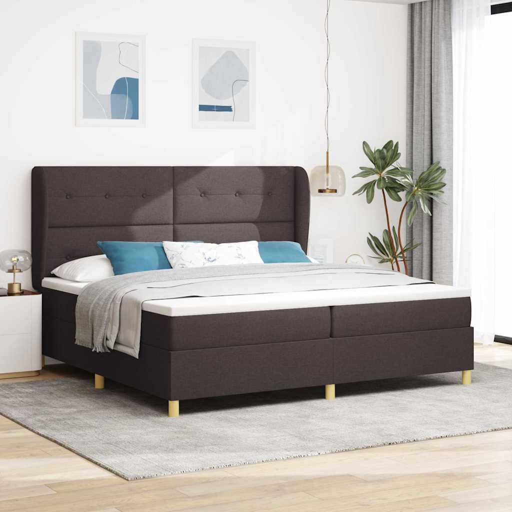 vidaXL Łóżko sprężynowe Z zagłówkiem Ciemny brąz 200 x 200 cm tkanina