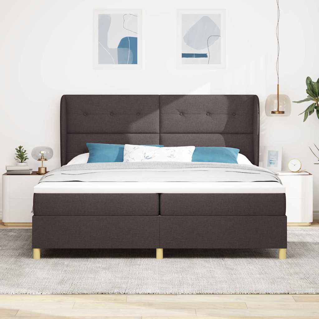 vidaXL Łóżko sprężynowe Z zagłówkiem Ciemny brąz 200 x 200 cm tkanina