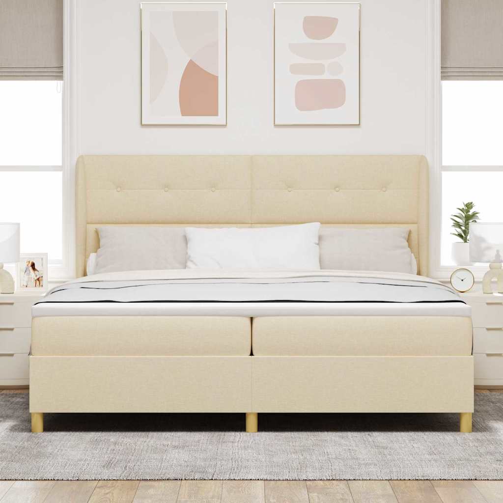 vidaXL Łóżko sprężynowe z materacem Kremowy 200 x 200 cm tkanina