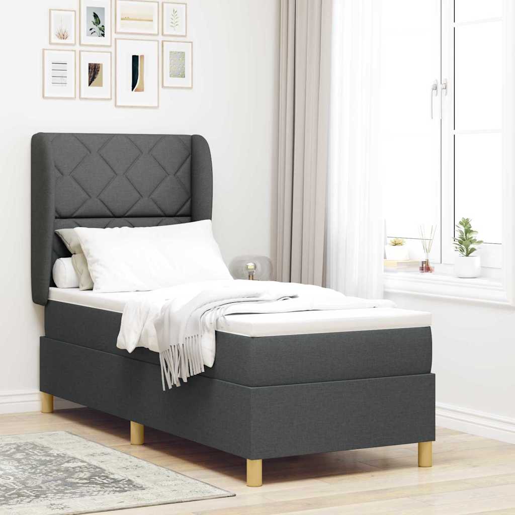 vidaXL Łóżko sprężynowe Z zagłówkiem Ciemnoszary 200 x 80 cm tkanina