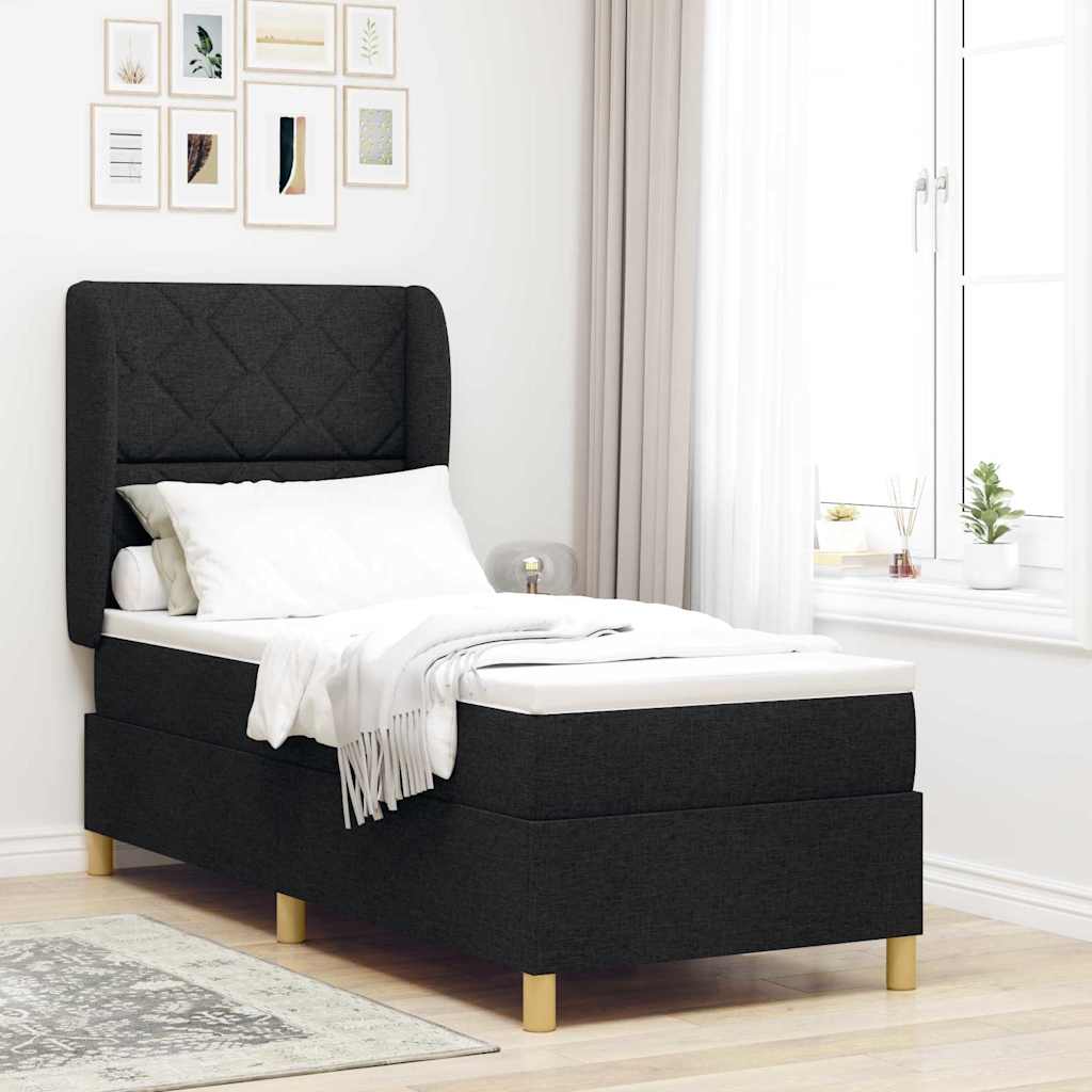 vidaXL Łóżko sprężynowe Z zagłówkiem Czarny 200 x 80 cm tkanina