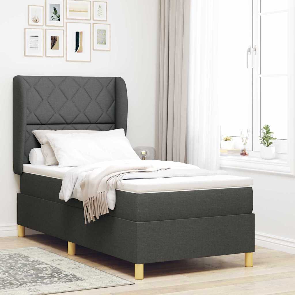 vidaXL Łóżko sprężynowe Z zagłówkiem Ciemnoszary 200 x 90 cm tkanina