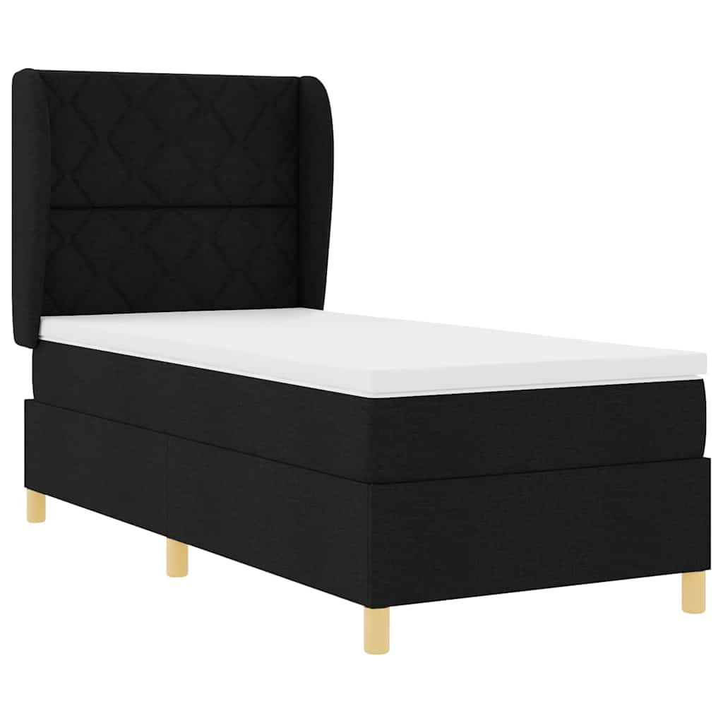 vidaXL Łóżko sprężynowe Z zagłówkiem Czarny 200 x 90 cm tkanina