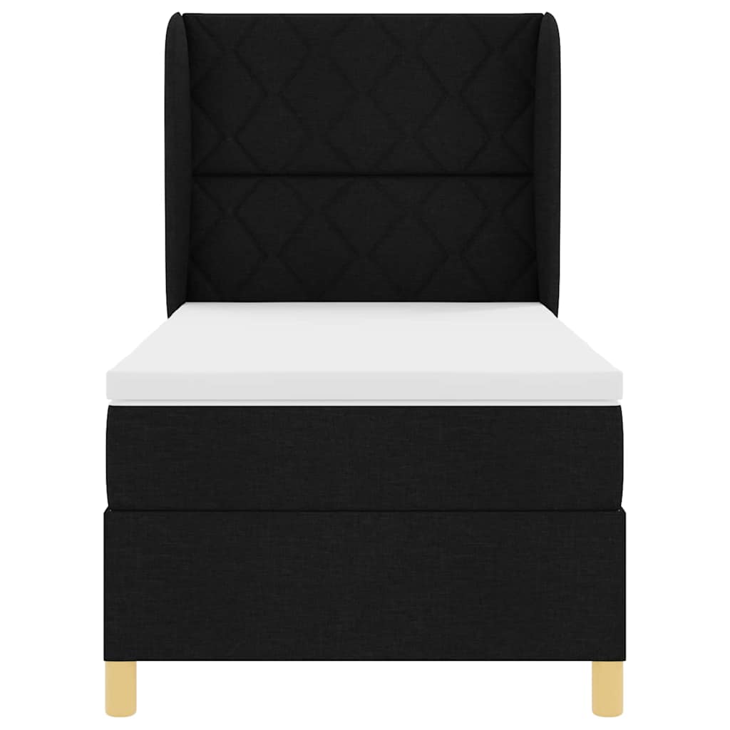 vidaXL Łóżko sprężynowe Z zagłówkiem Czarny 200 x 90 cm tkanina