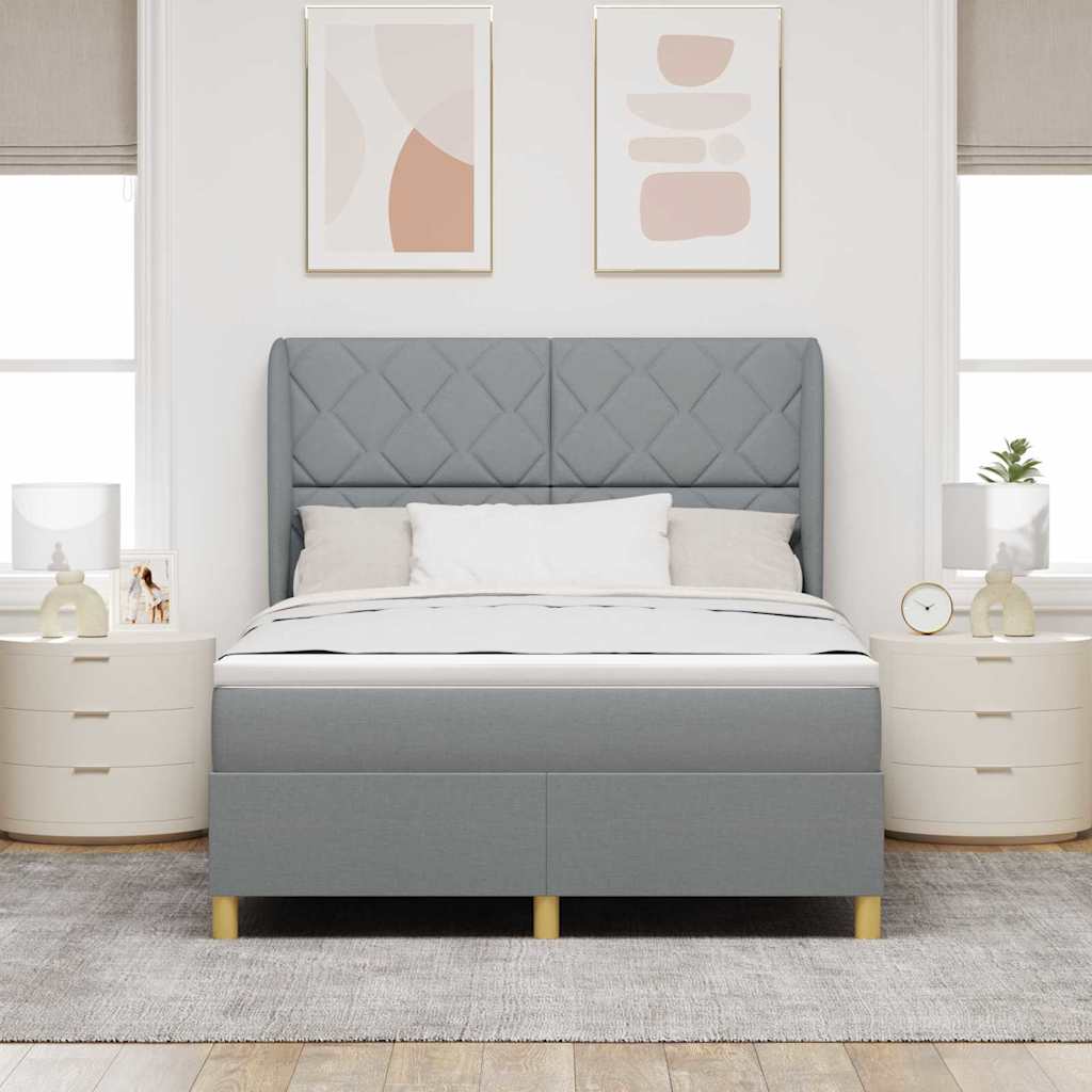 vidaXL Łóżko sprężynowe Z zagłówkiem Jasnoszary 200 x 140 cm tkanina