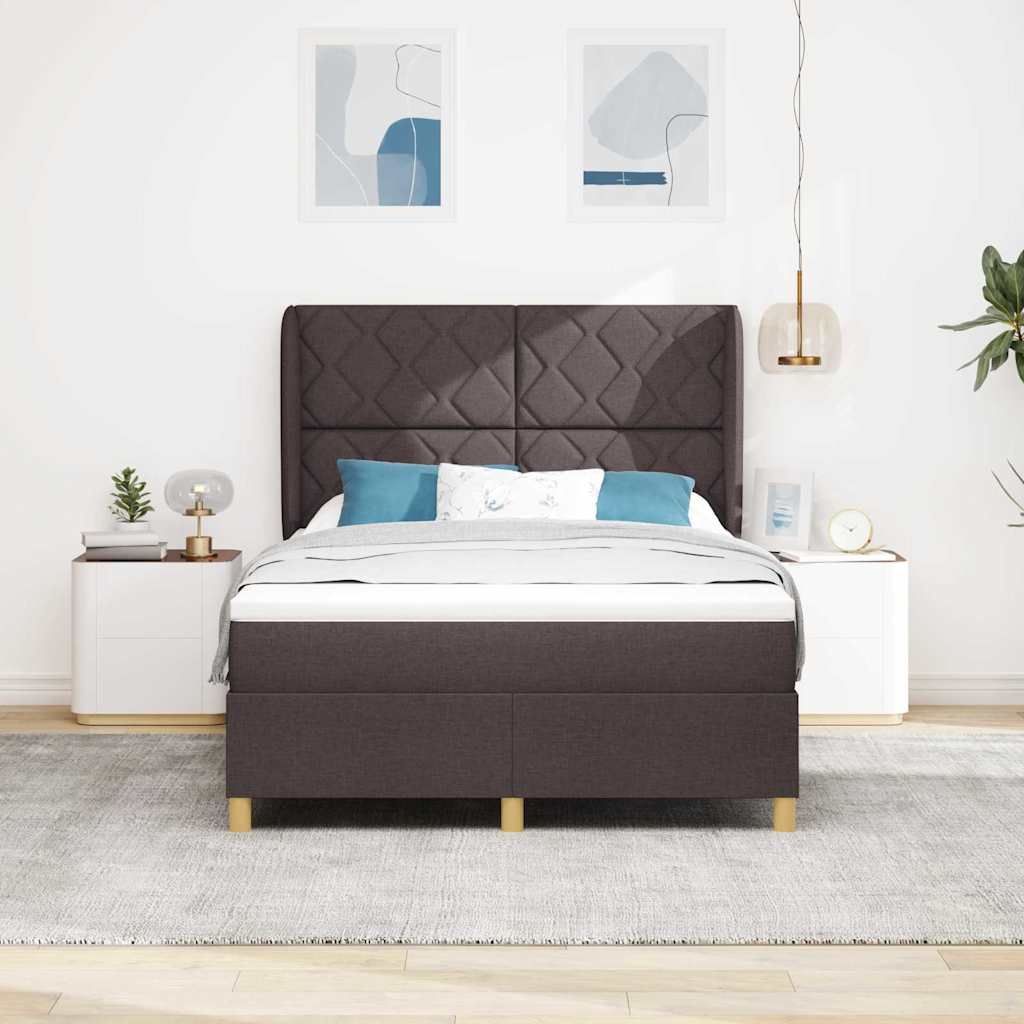 vidaXL Łóżko sprężynowe Z zagłówkiem Ciemny brąz 200 x 140 cm tkanina