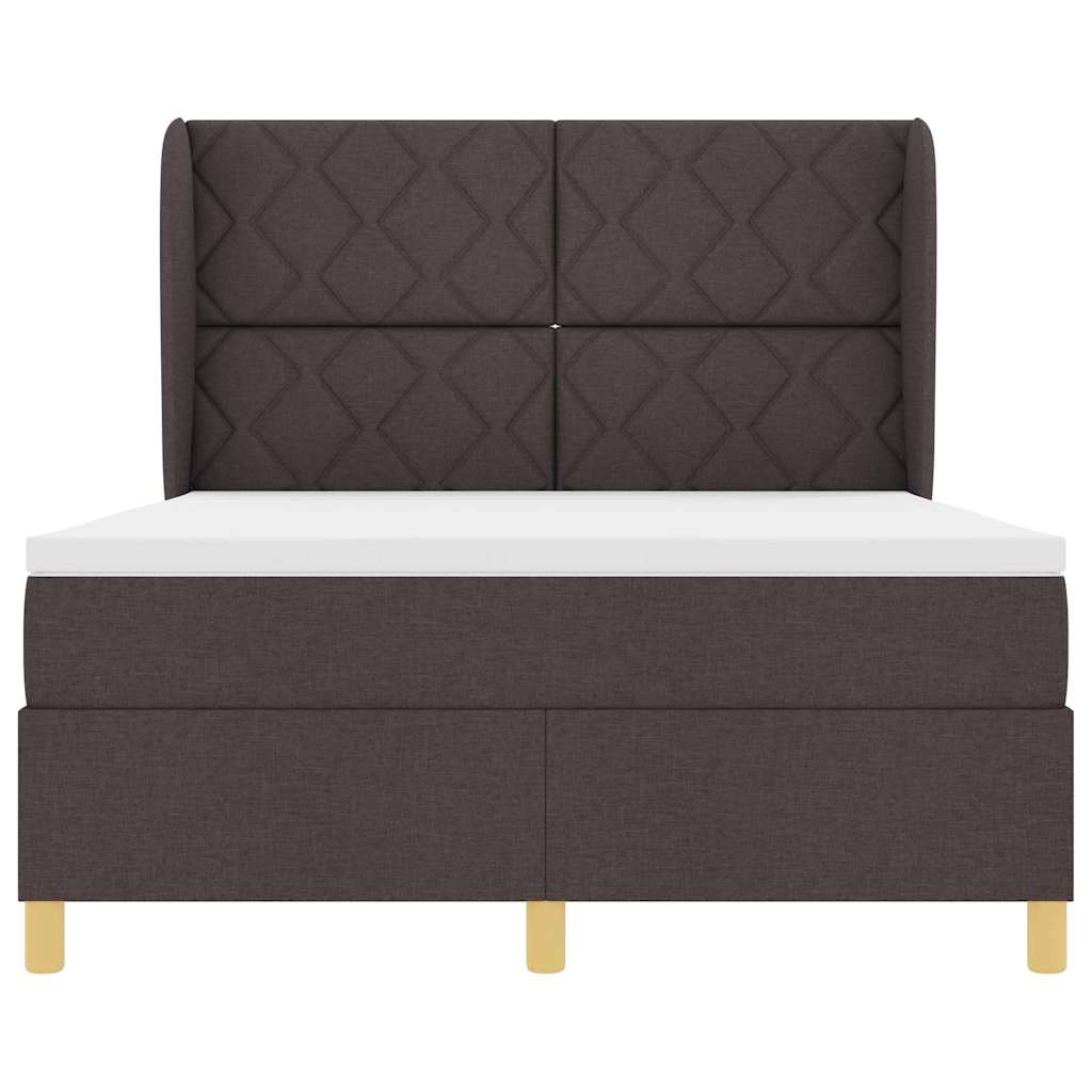 vidaXL Łóżko sprężynowe Z zagłówkiem Ciemny brąz 200 x 140 cm tkanina