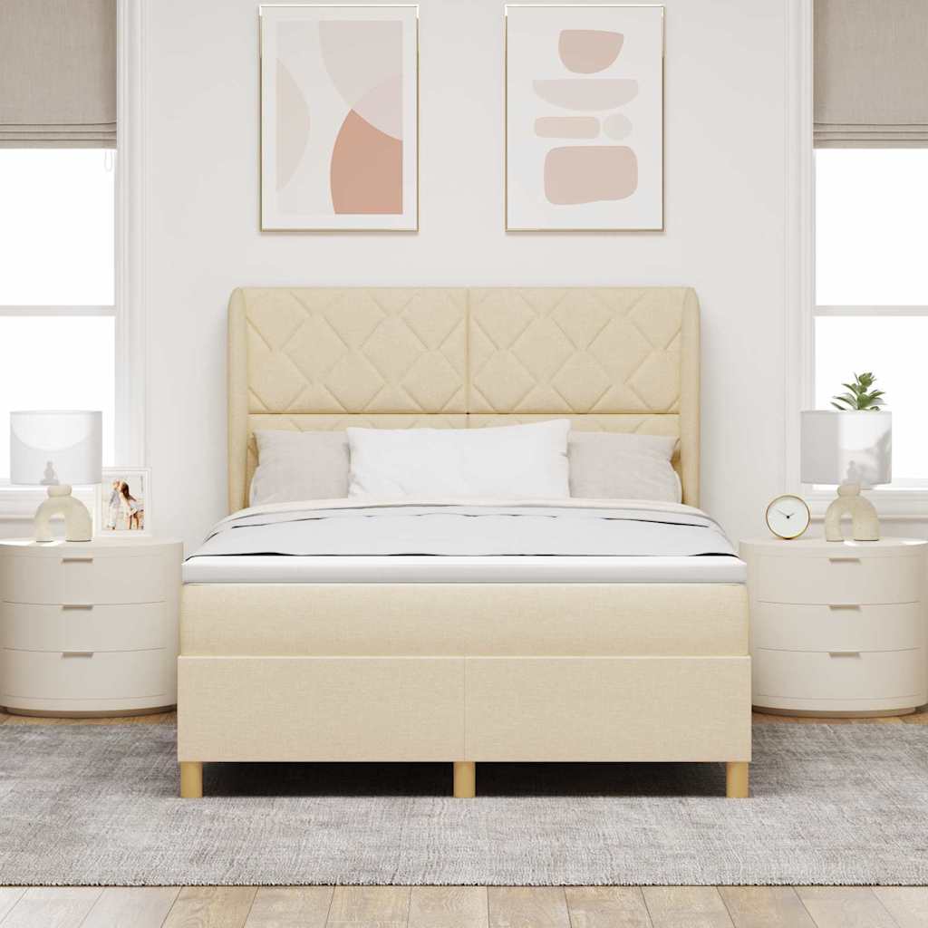 vidaXL Łóżko sprężynowe Z zagłówkiem Kremowy 200 x 160 cm tkanina